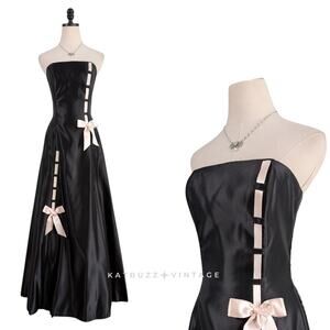 Vintage Mcclintock Prom Dress Maxi Gown 8 Black Pink 90s Bow Coquette Princess